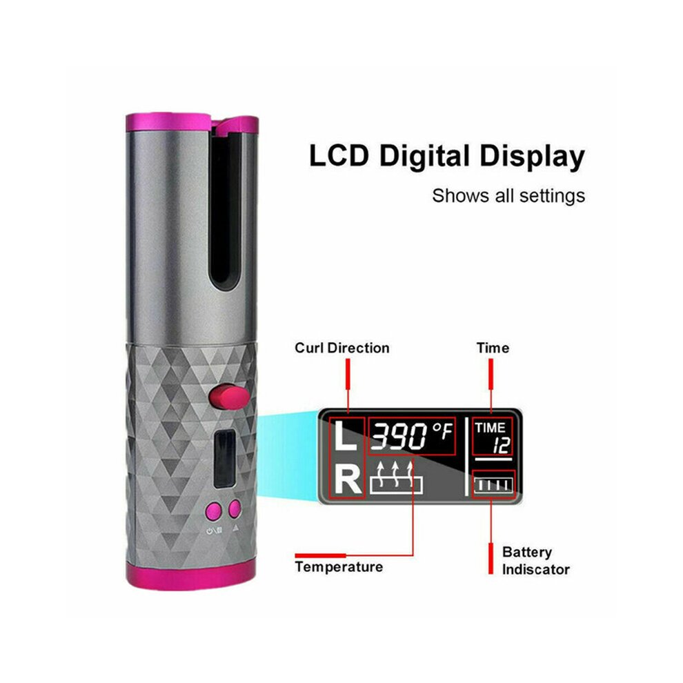 ((Black Electric Auto Rotating)) Cordless Automatic Hair Curler | Portable Curling Tongs