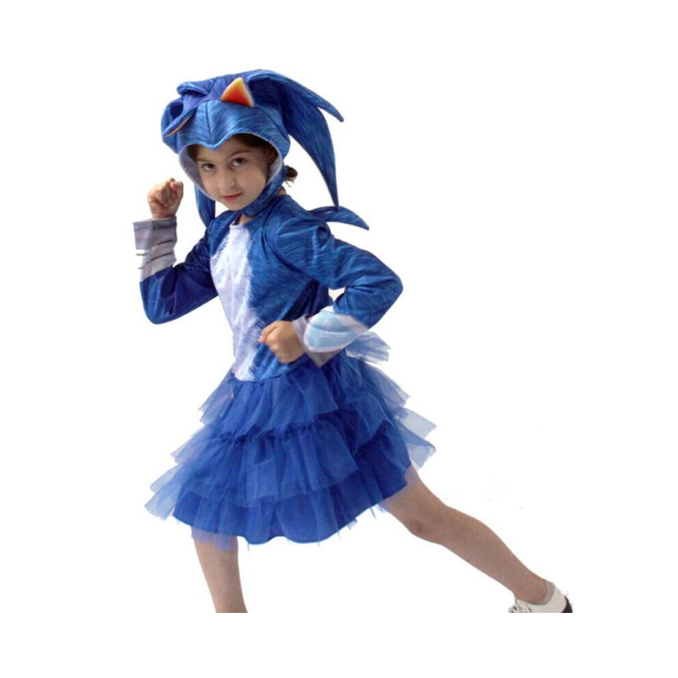 (S) Halloween Girl Sonic The Hedgehog Cosplay Costume Fancy Dress Up Jumpsuit Outfits Kids Cosplay Clothing and Dress Stage Childrens Costume
