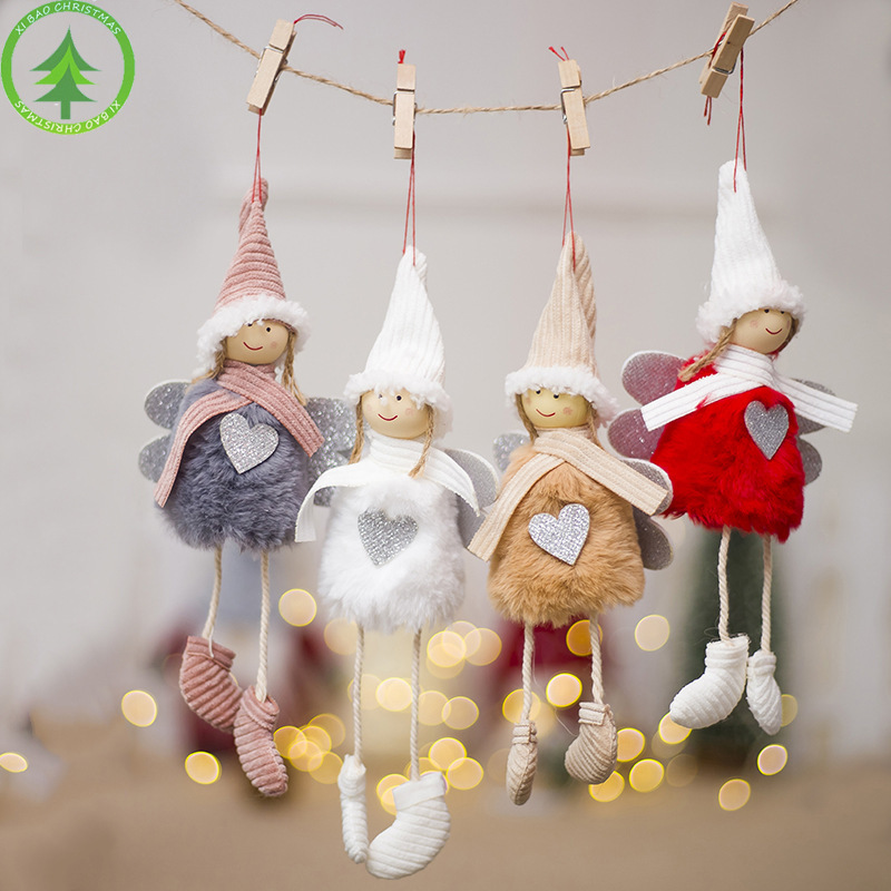 (Red) Christmas Angel Ornaments Elk Angel Feather Doll Pendant Christmas Tree Decor Hanging Decoration Christmas Plush Angel Pendant Child Cute Doll for Xmas Festive Home Decor Kids Gift
