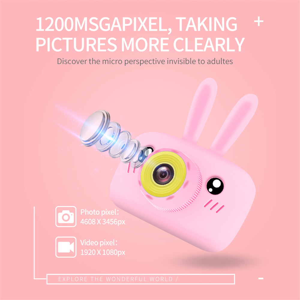 (Yellow) Digital Children Cameras Kids Rabbit Digital Camera Toy Bunny Appearance 1080P Full HD Cartoon Screen Xmas Gift