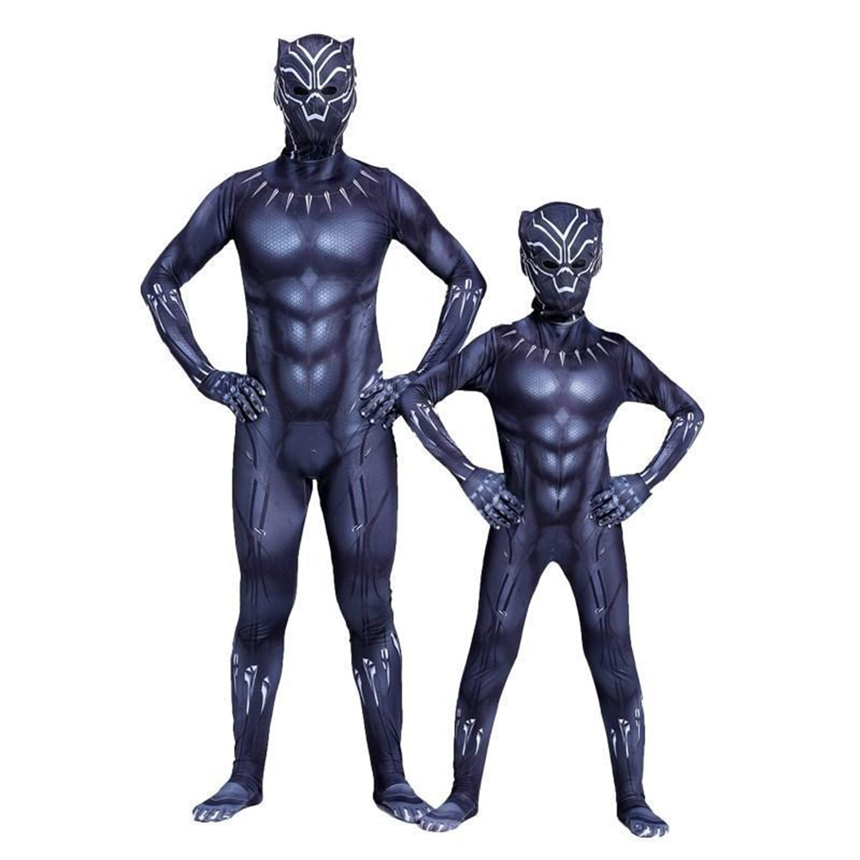 (7~8 Years) Black Panther Jumpsuit Kids Cosplay Costume Superheros Bodysuit Fancy Dress Outfits Anime Movie Roleplay Onesies for World Book Day