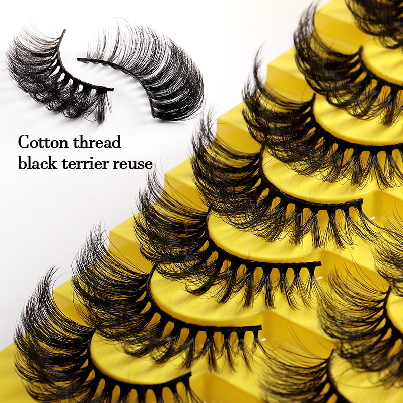 (Lash~915) False Eyelashes Cross Curling Eyelash Dense Extension Fake Eyelashes 6D Fluffy Wispy Faux Hair Reusable Beauty Eye Lashes for Party Makeup 9 Pairs