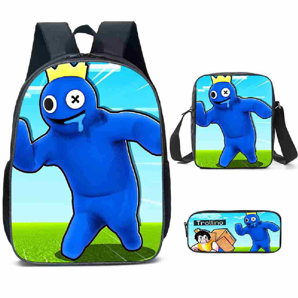 (rainbow friends set 01) 3Pcs/Set Rainbow Friends Kids Child Schoolbag Backpack Anime Game Rucksack Shoulder Crossbody Cartoon Lunch Bag Pencil Case High Capacity Schoolbag Boy And Girl Schoolbag