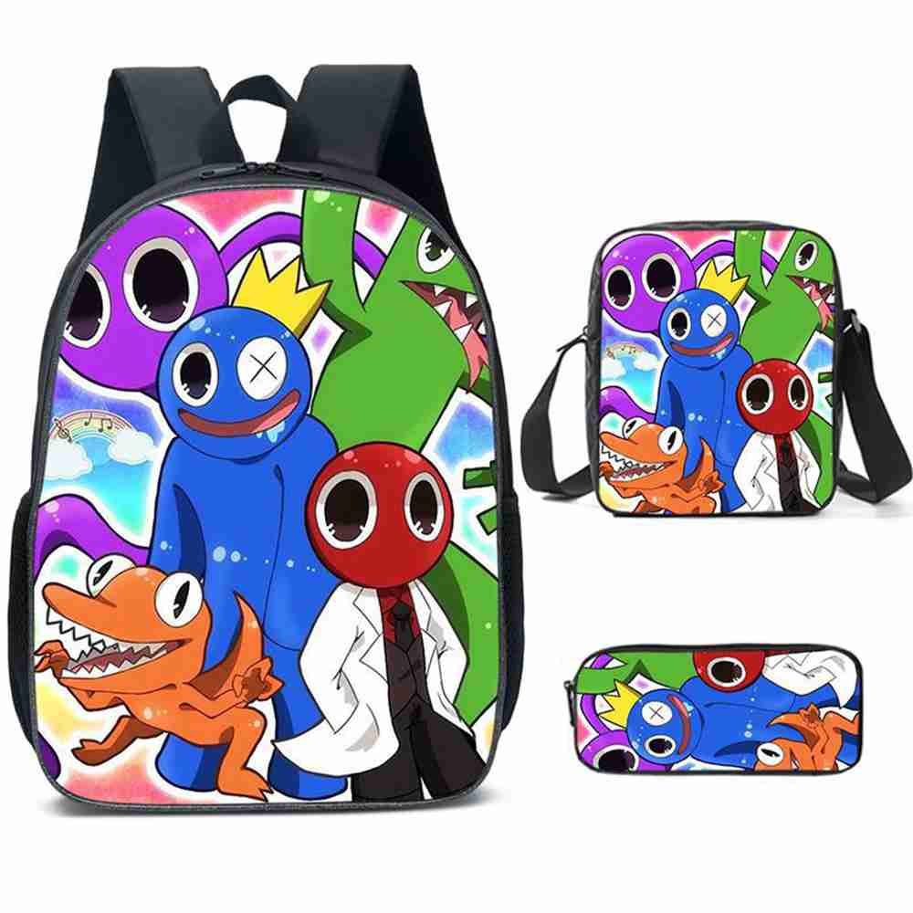 (rainbow friends set 01) 3Pcs/Set Rainbow Friends Kids Child Schoolbag Backpack Anime Game Rucksack Shoulder Crossbody Cartoon Lunch Bag Pencil Case High Capacity Schoolbag Boy And Girl Schoolbag
