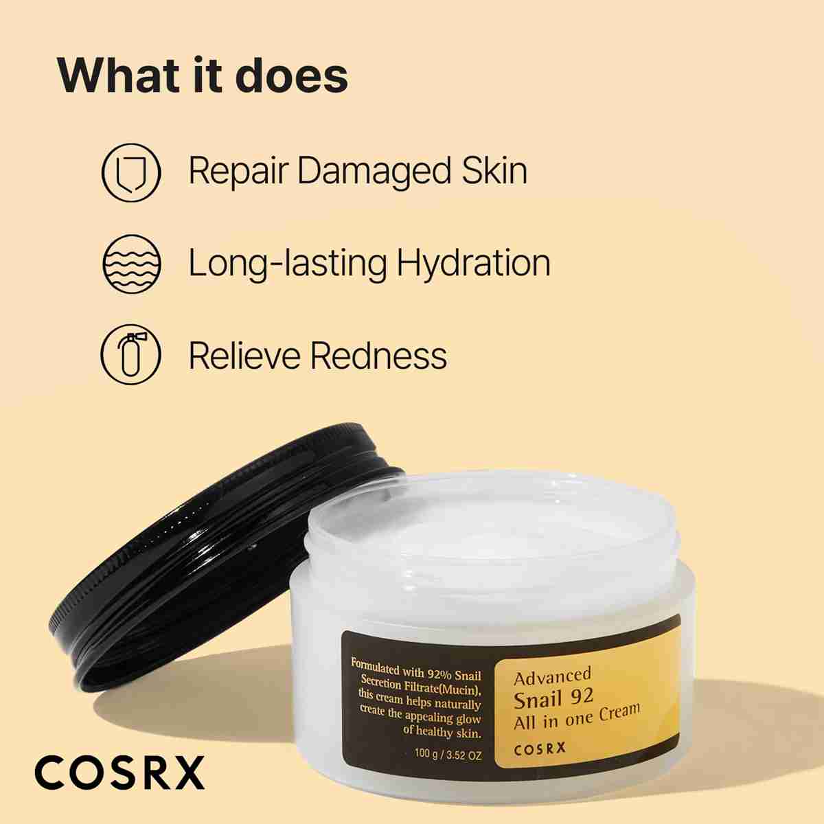 COSRX Advanced Snail 92 All in one Cream, 3.53 oz/100g | Moisturizing Snail Secretion Filtrate 92 | Facial Moisturiser