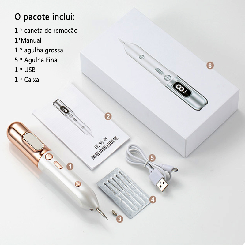 (White) Electric Laser Plasma Pen Mole Removal Dark Spot Remover Skin Wart Tag Remover Multi Speed Level Adjustable Skin Care Home Use USB Charging.