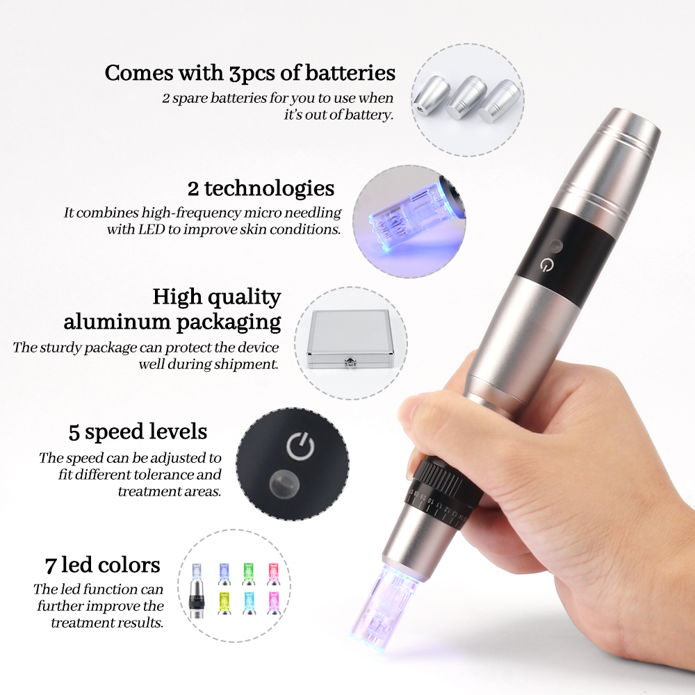 Dr. Pen Derma Pen Wireless Electric Microneedle Derma Stamp Pen 7 Color Light LED Needle Cartridge Needle Skin Care Kit Beauty Pen