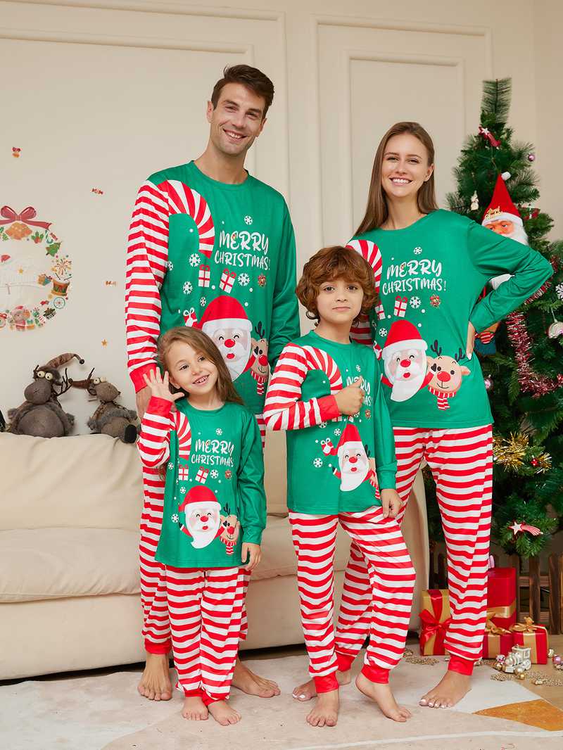 (3M Baby) Matching Family Pajamas Santa and Elk Print Christmas Family Matching Pajamas Adult Kid Baby Outfits Tops+Pants 2PCS Xmas Sleepwear Pyjamas Dog Clothes