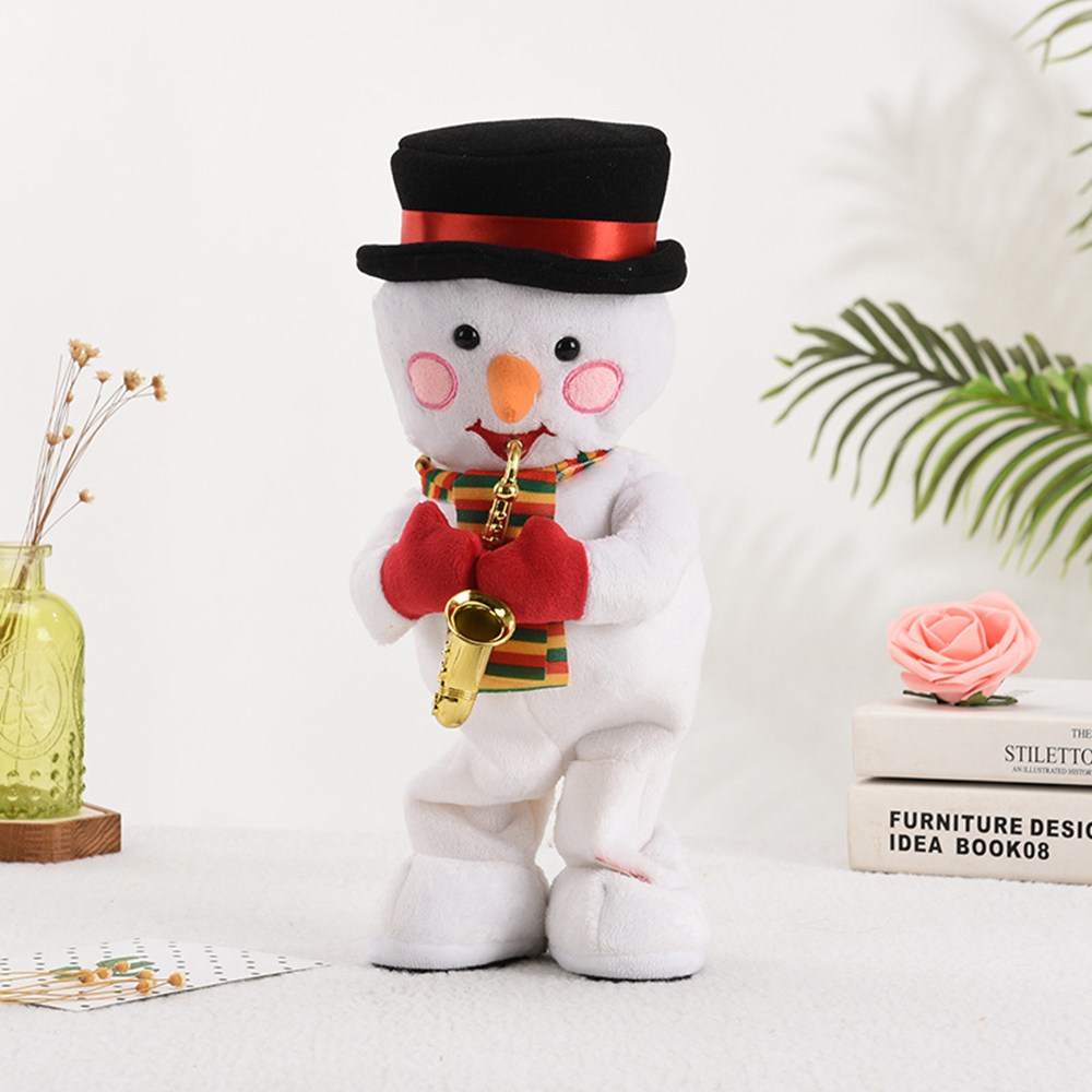 (Saxophone Christmas Tree) Electric Singing Dancing Christmas Santa Plush Toy 40cm Kids Creative Xmas Decorations Plush Doll with Music ＆ Recording Function Battery Operated Plush Toys Gifts for Home Party Xmas Decor