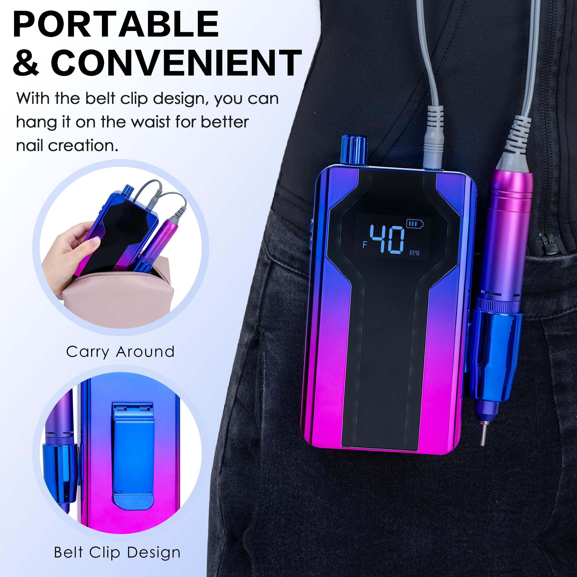 40000 RPM Electric Nail Drill Electric Nail File Professional Perfect Gift for Nail Lover-Blue-Violet