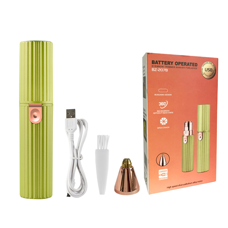 (White) USB Rechargeable Eyebrow Trimmer Facial Hair Remover Portable Lipstick Shaver for Women