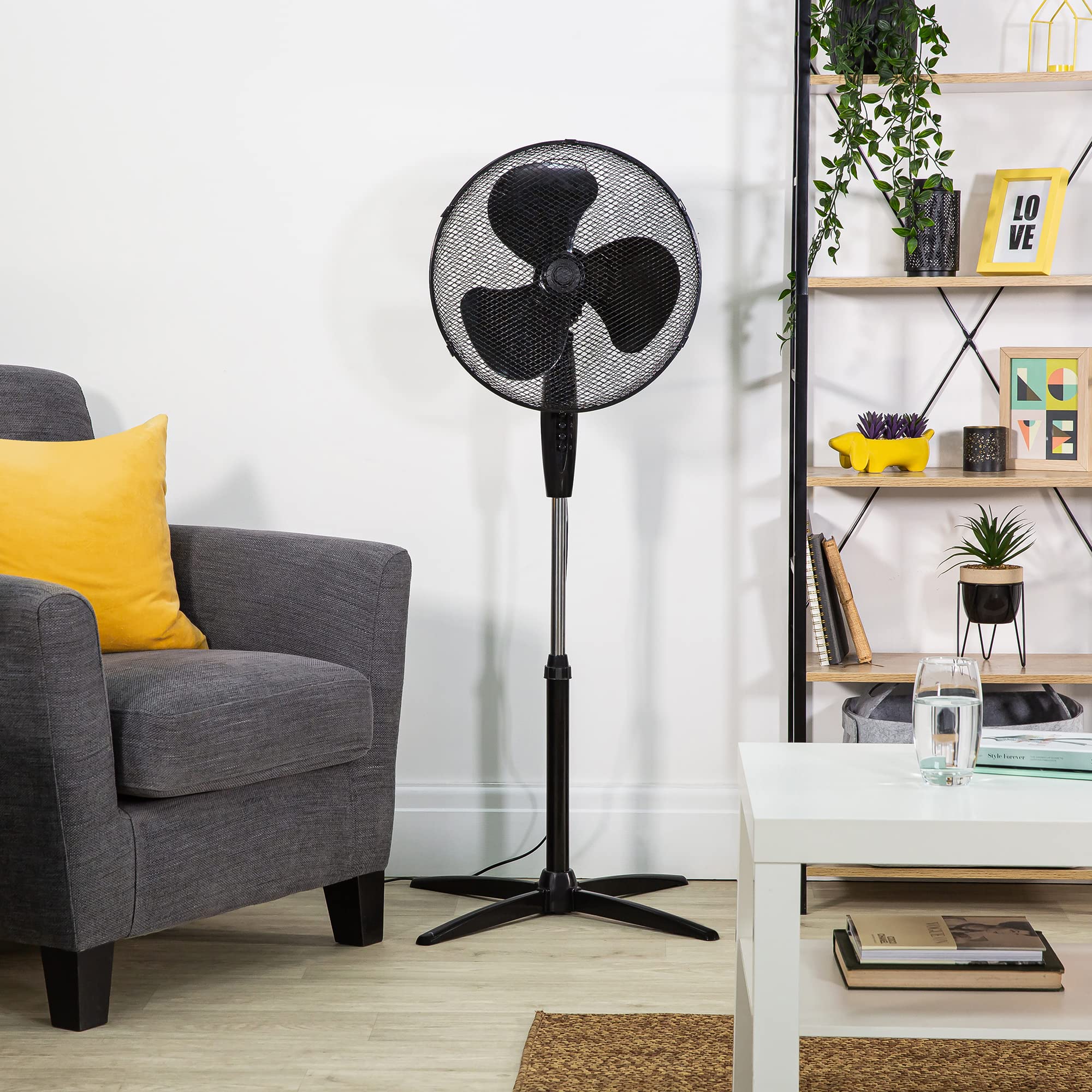 16 Inch Lightweight Pedestal Fan 3 Speeds Wide-Angled Oscillation Powerful Airflow Adjustable Height