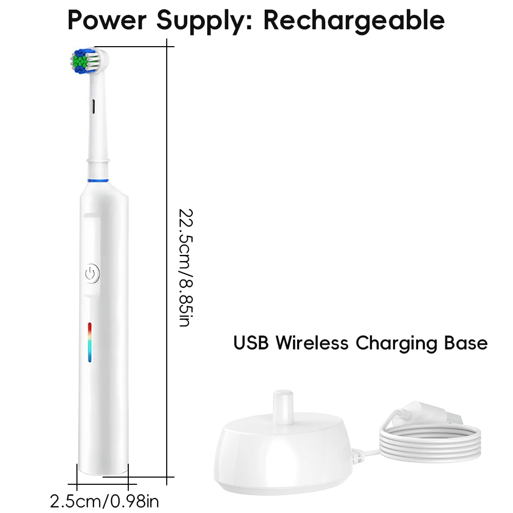 Smart Wireless Charging Rotating Electric Toothbrush Rechargeable Toothbrushes with 8 Heads Compatible with Oral B Brush Heads