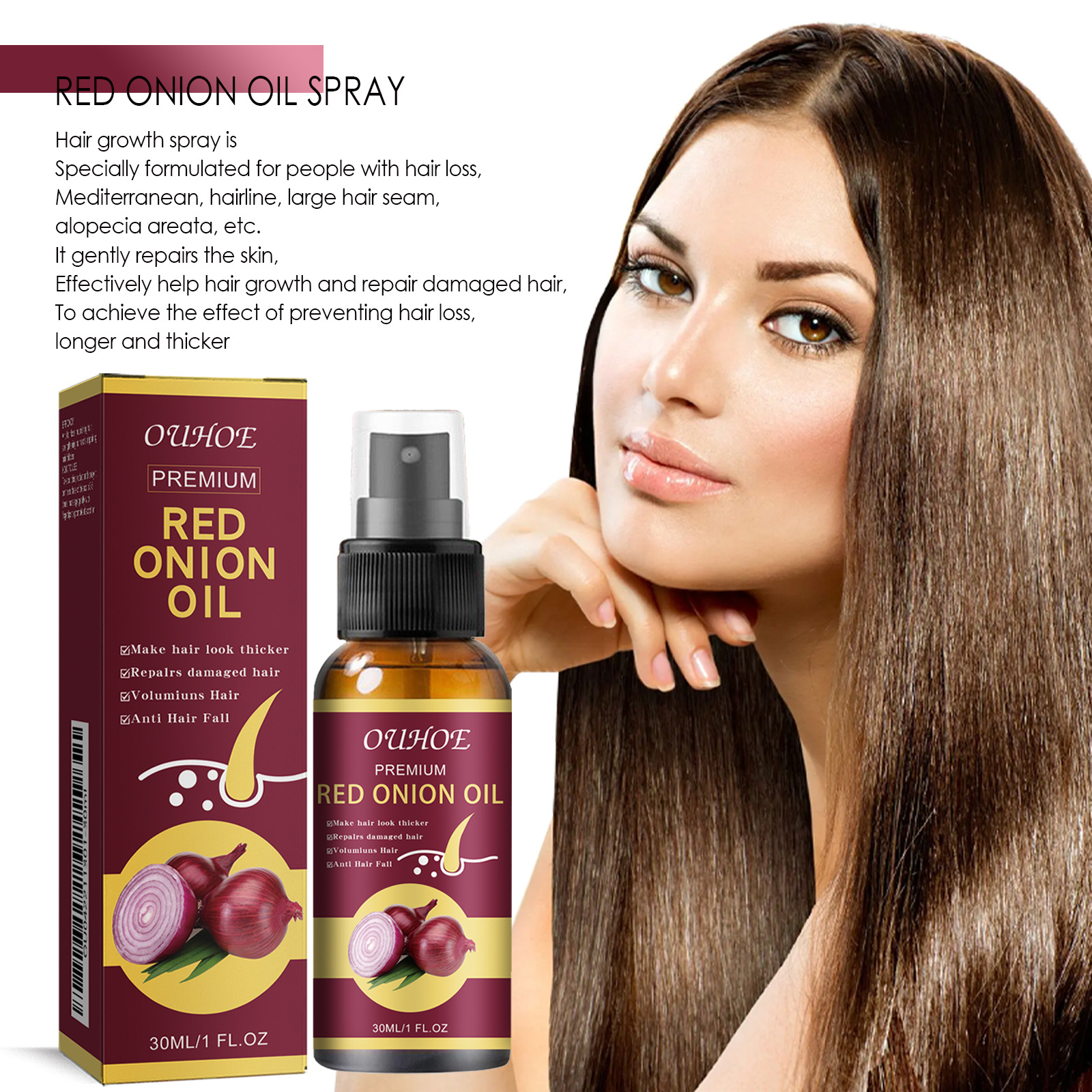 Hair Growth Serum Spray Prevent Hair Loss Scalp Treatment Improve Alopecia Strengthening Anti Dry Frizz Red Onion Essential Oil Hair Care Oil