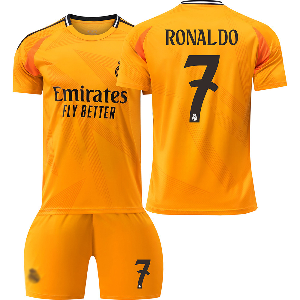 (Kids 16) Real Madrid Away Football Training Shirt Kits No.7 Ronaldo Soccer Jerseys Boys Sportswear Tracksuit Football Training Shirts Shorts and Socks