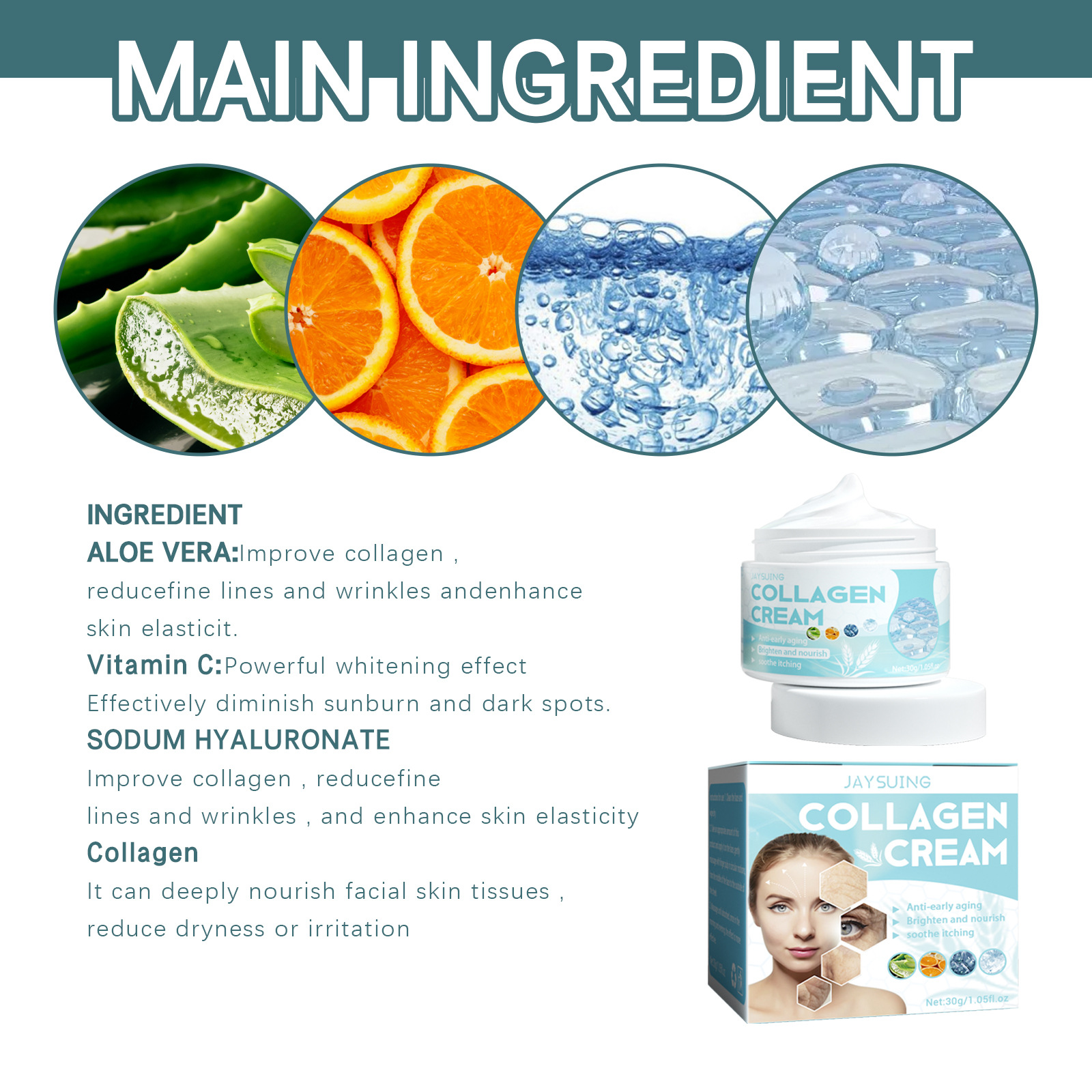 Collagen Face Cream Anti Aging Wrinkle Fine Lines Remover Firming Improve Dullness Nourishing Moisturizing Brightening Whitening Skin Smooth Lotion Cream