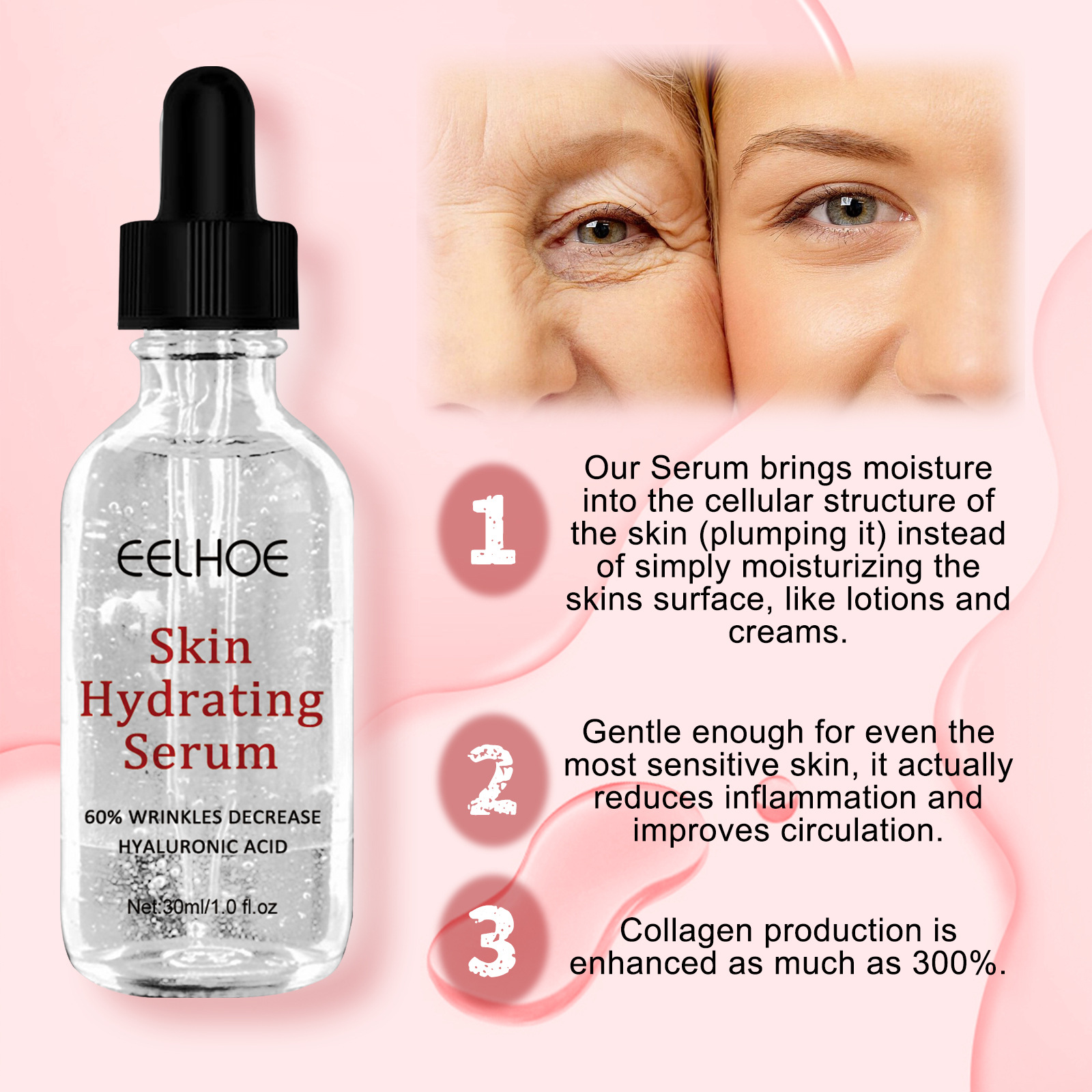 (1 PC) Skin Hydrating Serum Hyaluronic Acid Essence Skin Firm Facial Care Essence Restore Skin Lift Brighten Face Fade Fine Line Moisturize Tender Skin Serum