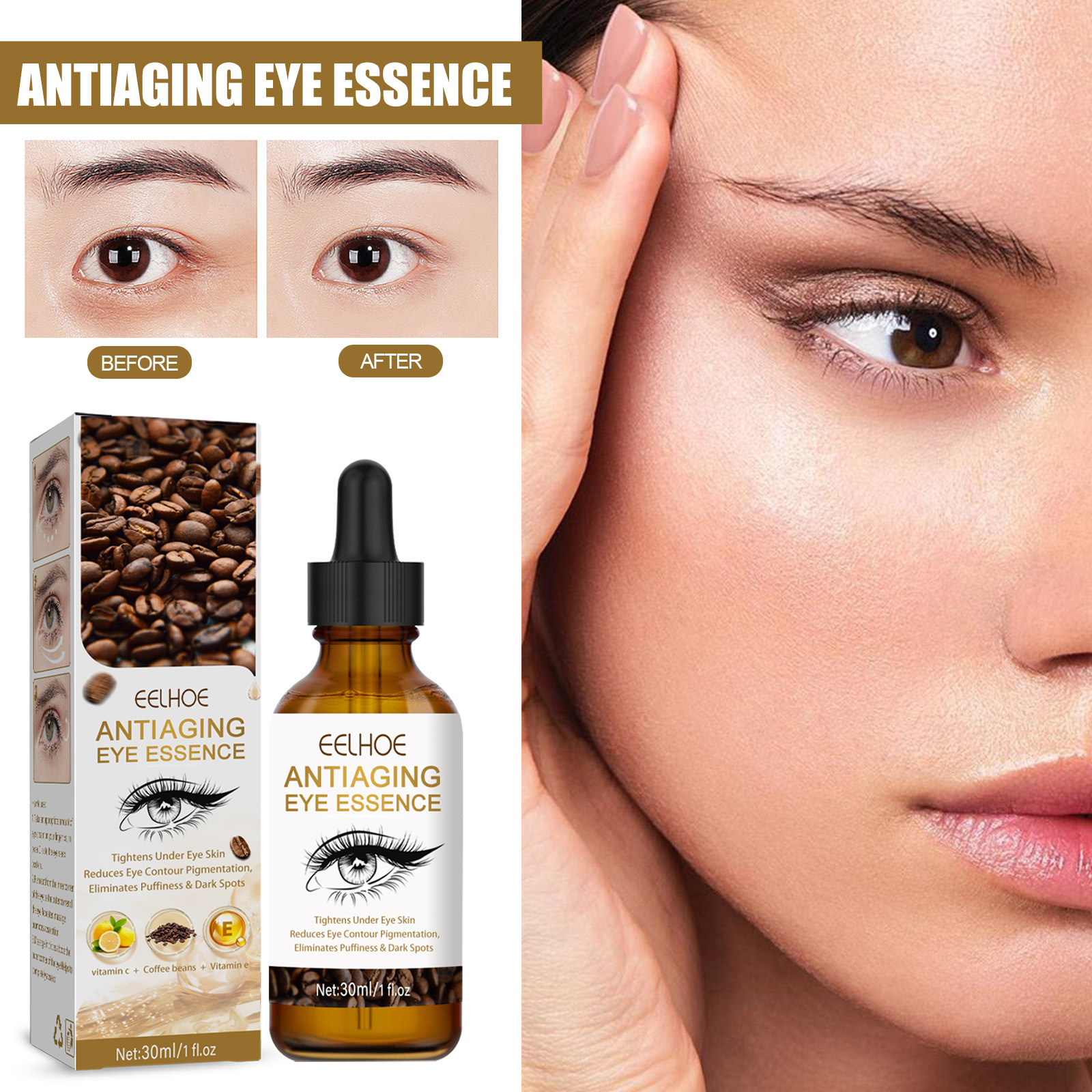 (1 PC) Anti Aging Eye Essence Deep Moisturizing Reduce Dark Circles Fine Lines Refines Pores Anti Puffiness Lightening Eyes Daily Massage Serum Eyes Care 30ml