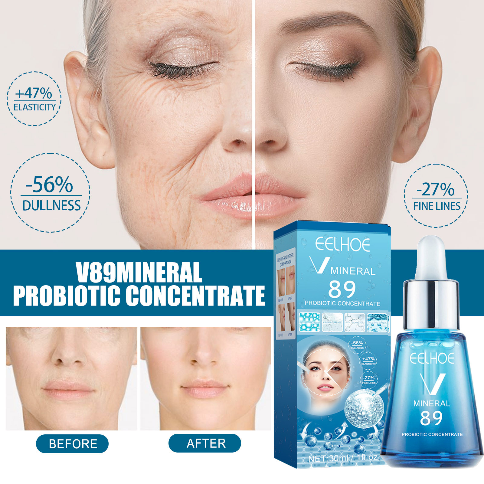 (1 PC) Mineral V89 Probiotic Concentrate Anti-Wrinkle Serum Hyaluronic Acid Anti Aging Brightening Cream Facial Lifting Firming Daily Skin Care Repair Loose Skin