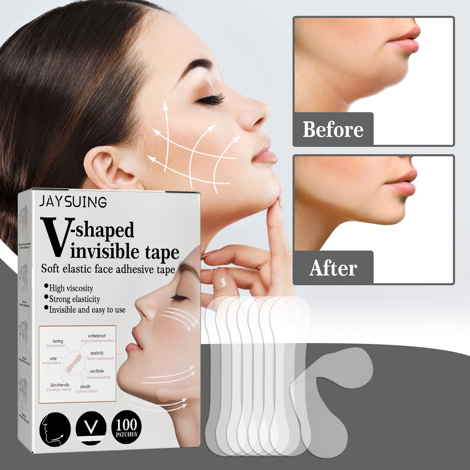 Face Wrinkle Lifting Patch Thin Face Sticker Anti Wrinkle Face Lift Tape Invisible Removal Band Vface facial Straps