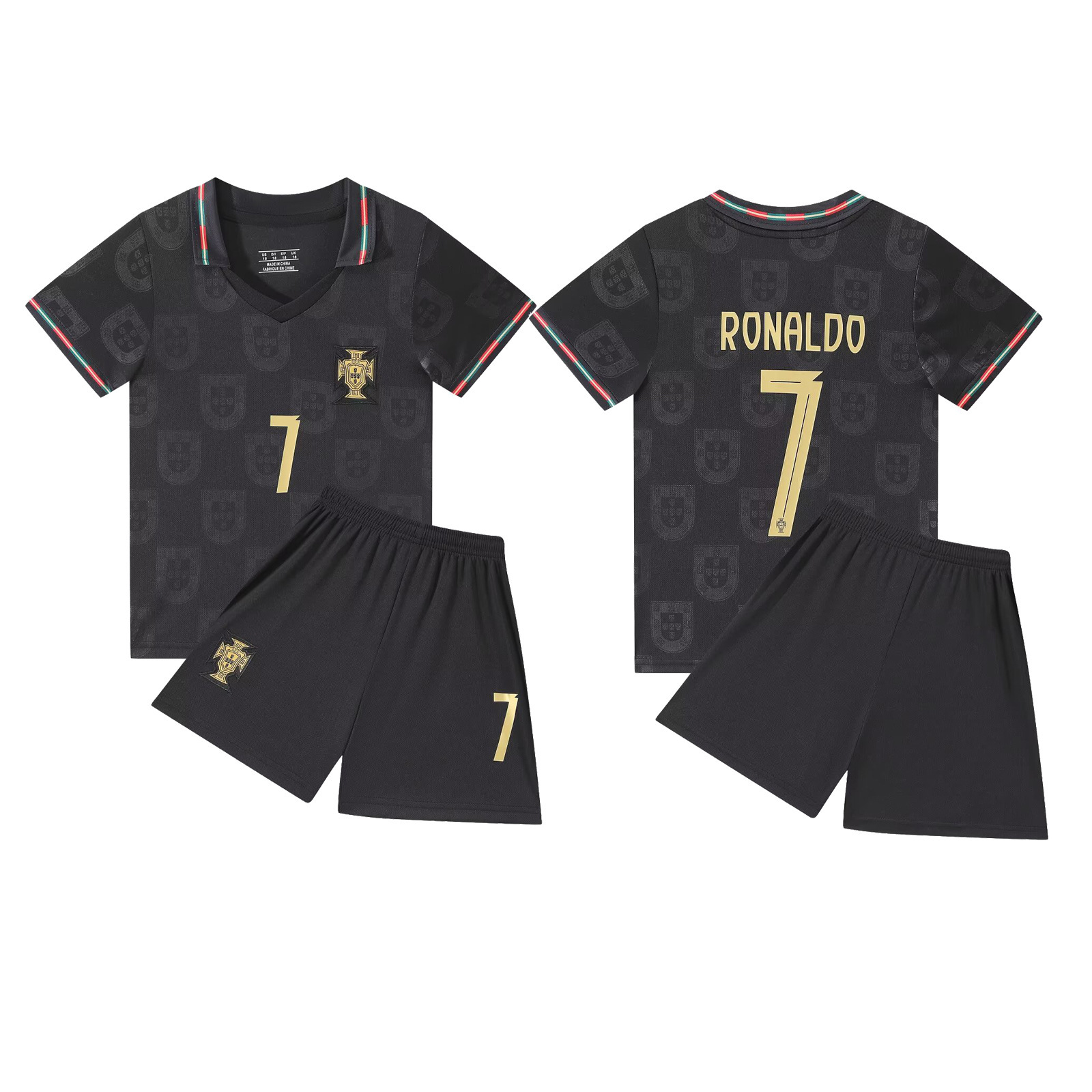 (10~11 Years) Football Kits for Kids Soccer Shirt with No.7 Cristiano Ronaldo 2026 World Portugal Training Jerseys Shirts Shorts and Socks Set Gifts for Boys
