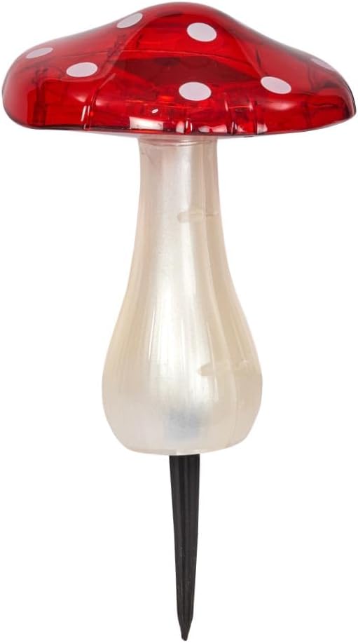 23cm Mega Mushroom Solar Garden Stake Light Hand Painted Red White 15 LED Bulbs IP44 Rated Rechargeable Battery Outdoor Decorative Feature for Flower Beds Pathw