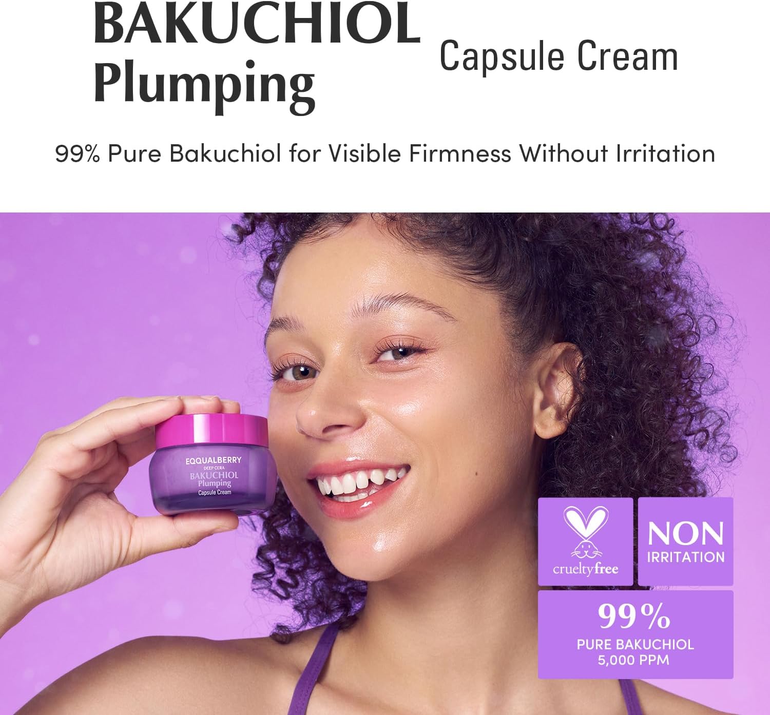 EQQUALBERRY Bakuchiol Plumping Capsule Cream 50ml Hydrating Moisturiser with Bakuchiol Collagen Complex Ceramide Support Peptide BlendDaily Skin Comfort Texture