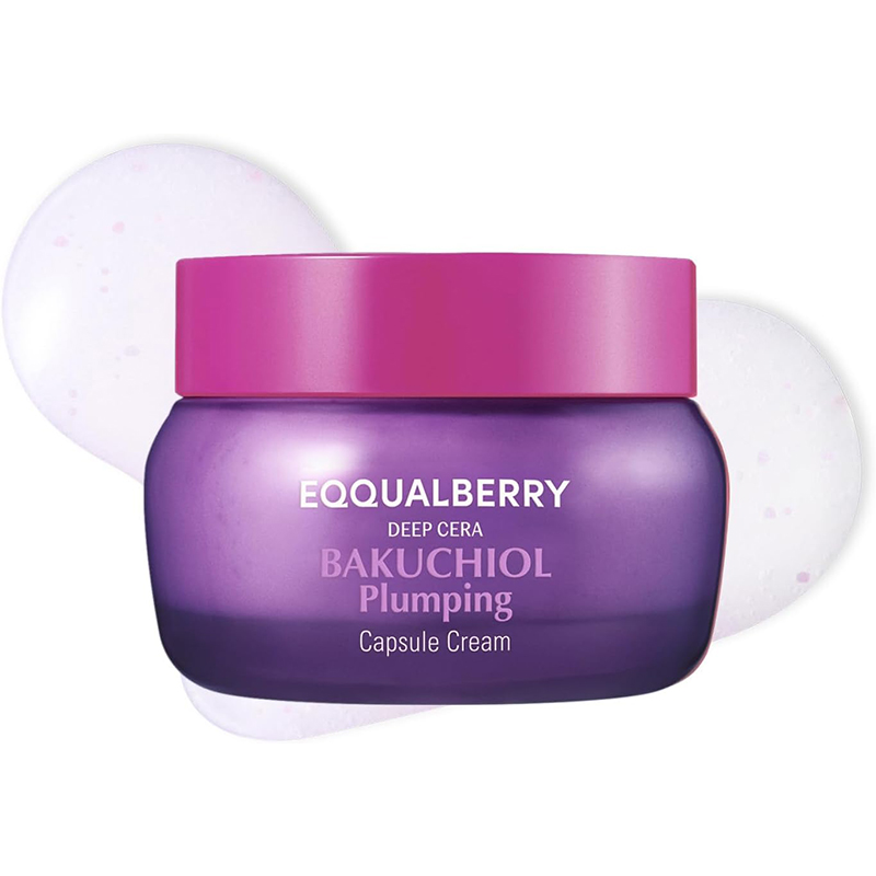 EQQUALBERRY Bakuchiol Plumping Capsule Cream 50ml Hydrating Moisturiser with Bakuchiol Collagen Complex Ceramide Support Peptide BlendDaily Skin Comfort Texture