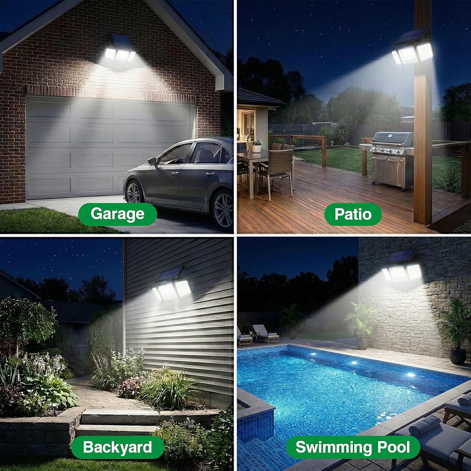 (2 pcs) Solar Lights Outdoor 286 LED 2500LM Solar Motion Sensor Light with Power Display Mode Indicators 6500K Adjustable 3-Head Security Flood Light IP65 Waterproof 