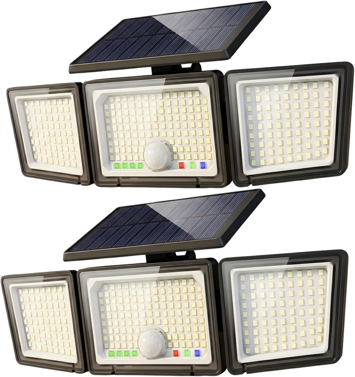 (2 pcs) Solar Lights Outdoor 286 LED 2500LM Solar Motion Sensor Light with Power Display Mode Indicators 6500K Adjustable 3-Head Security Flood Light IP65 Waterproof 