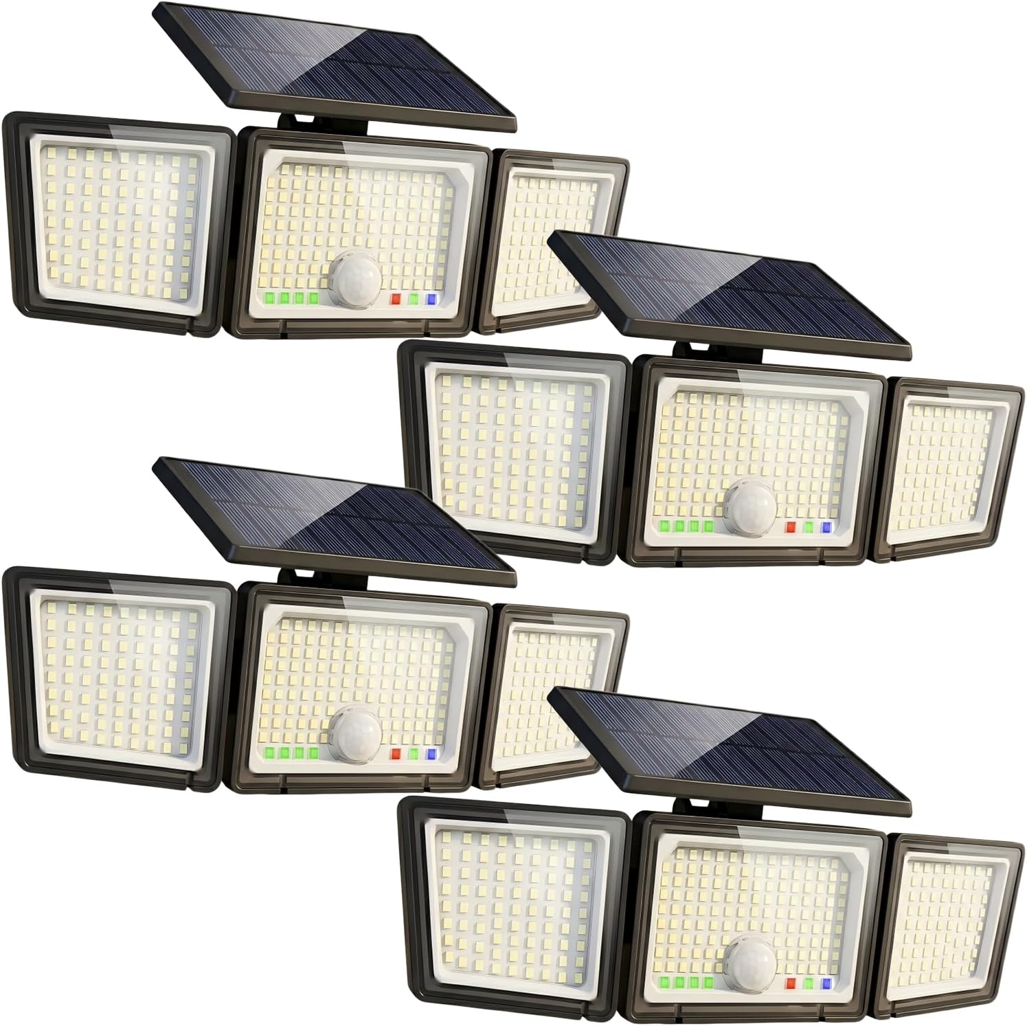 (2 pcs) Solar Lights Outdoor 286 LED 2500LM Solar Motion Sensor Light with Power Display Mode Indicators 6500K Adjustable 3-Head Security Flood Light IP65 Waterproof 