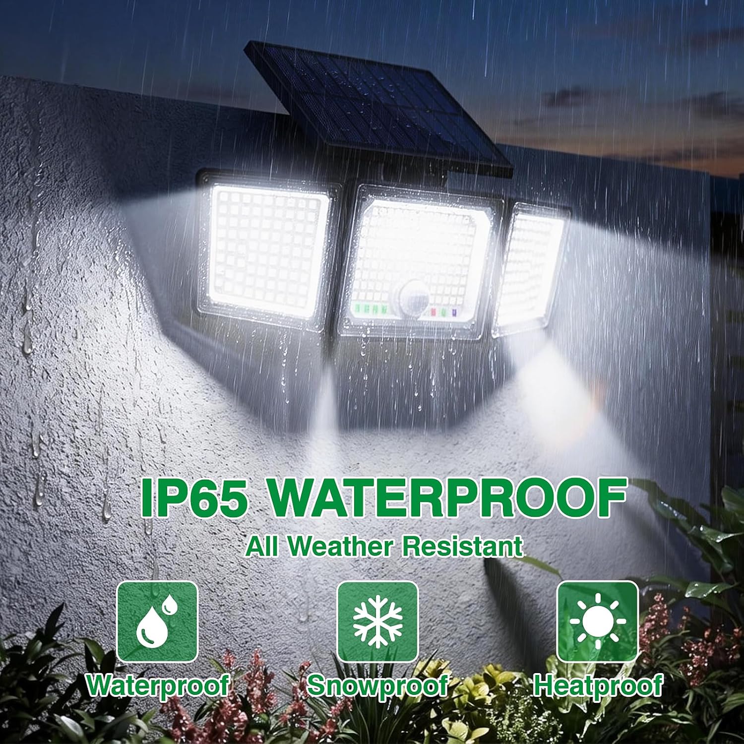 (2 pcs) Solar Lights Outdoor 286 LED 2500LM Solar Motion Sensor Light with Power Display Mode Indicators 6500K Adjustable 3-Head Security Flood Light IP65 Waterproof 