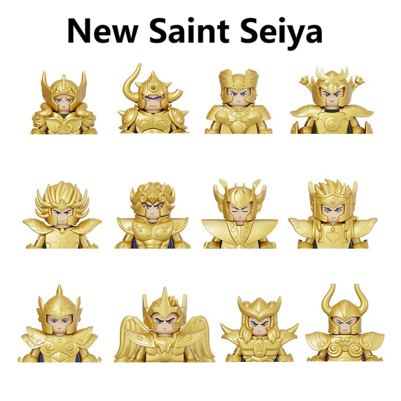 (12 PCS) Kid Toys New 12 Constellations Gold Saint Seiya Sanctuary Set With Clock Temple Building Blocks Mini Action Figure Toys