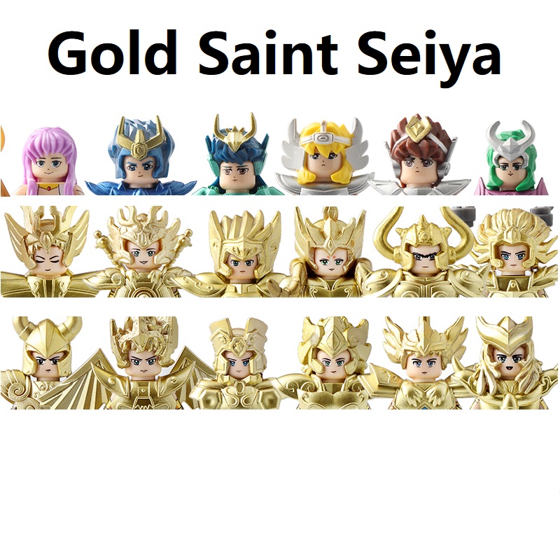 (12 PCS) Kid Toys New 12 Constellations Gold Saint Seiya Sanctuary Set With Clock Temple Building Blocks Mini Action Figure Toys