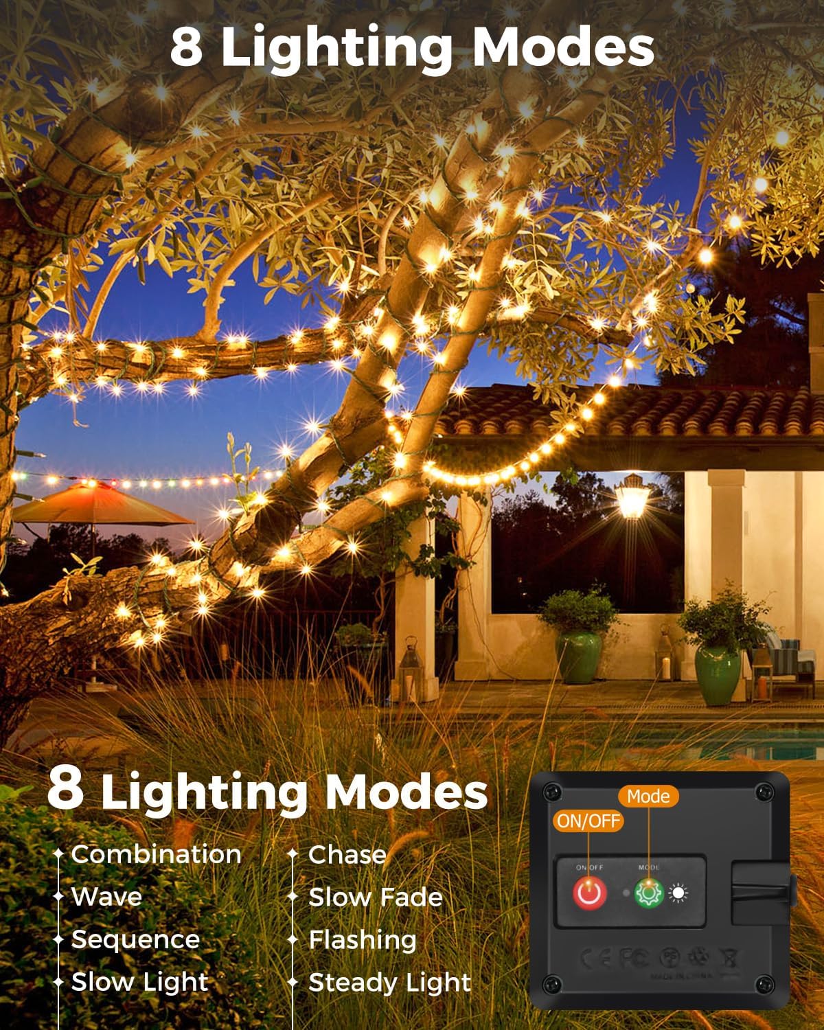 (Cool White) 2 Pack Solar Lights Outdoor Garden String Total 12M 40FT 120 LED Fairy Lights Solar Powered Waterproof Solar Tree Lights for Terrace Patio Yard Party Christmas 