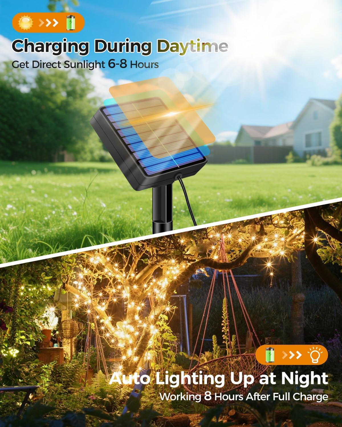 (Cool White) 2 Pack Solar Lights Outdoor Garden String Total 12M 40FT 120 LED Fairy Lights Solar Powered Waterproof Solar Tree Lights for Terrace Patio Yard Party Christmas 