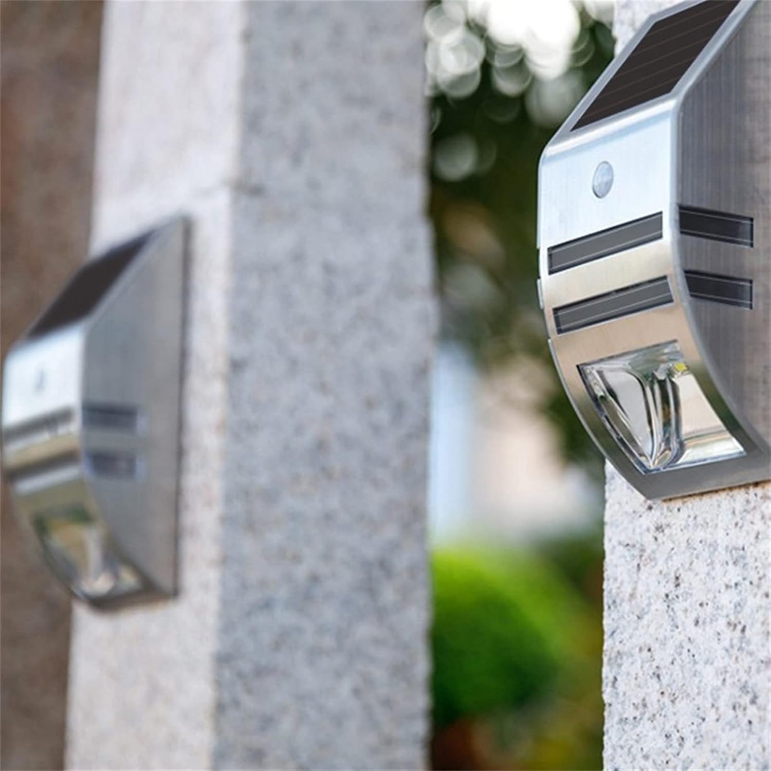  Outdoor Solar Lights with Motion Sensor 4 Pack Stainless Steel Wall Lights IP65 Waterproof Wireless Installation Perfect for Garden Fence Front Door Security 