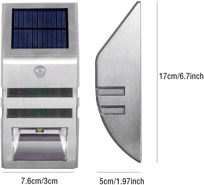  Outdoor Solar Lights with Motion Sensor 4 Pack Stainless Steel Wall Lights IP65 Waterproof Wireless Installation Perfect for Garden Fence Front Door Security 