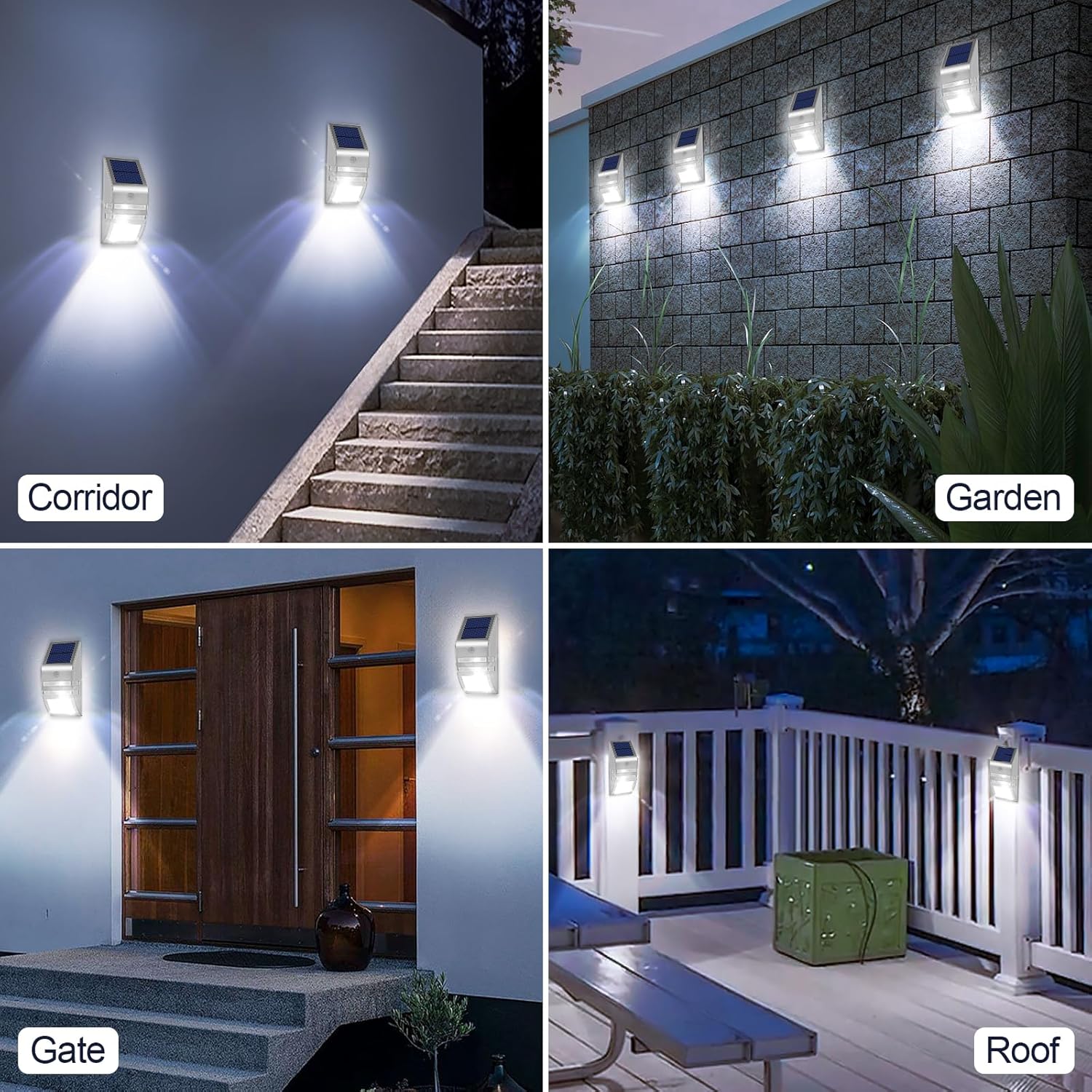 Outdoor Solar Lights with Motion Sensor 4 Pack Stainless Steel Wall Lights IP65 Waterproof Wireless Installation Perfect for Garden Fence Front Door Security 