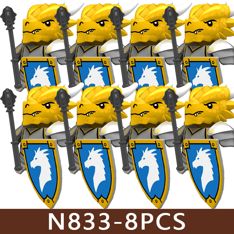 (Style E) Medieval Castle Soldier Figures Building Blocks Knight Orc Warrior Dragon Wolf Animals Battle Flags Accessories Bricks Toys Boys
