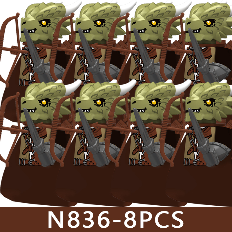 (Style E) Medieval Castle Soldier Figures Building Blocks Knight Orc Warrior Dragon Wolf Animals Battle Flags Accessories Bricks Toys Boys