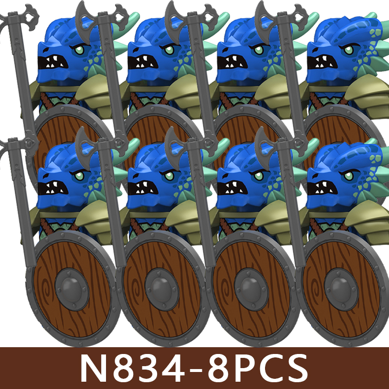 (Style E) Medieval Castle Soldier Figures Building Blocks Knight Orc Warrior Dragon Wolf Animals Battle Flags Accessories Bricks Toys Boys