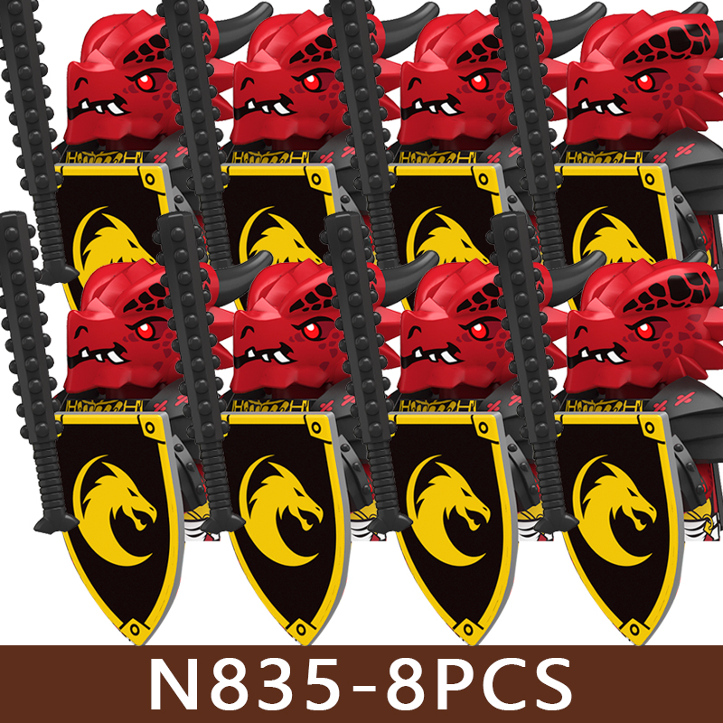 (Style E) Medieval Castle Soldier Figures Building Blocks Knight Orc Warrior Dragon Wolf Animals Battle Flags Accessories Bricks Toys Boys