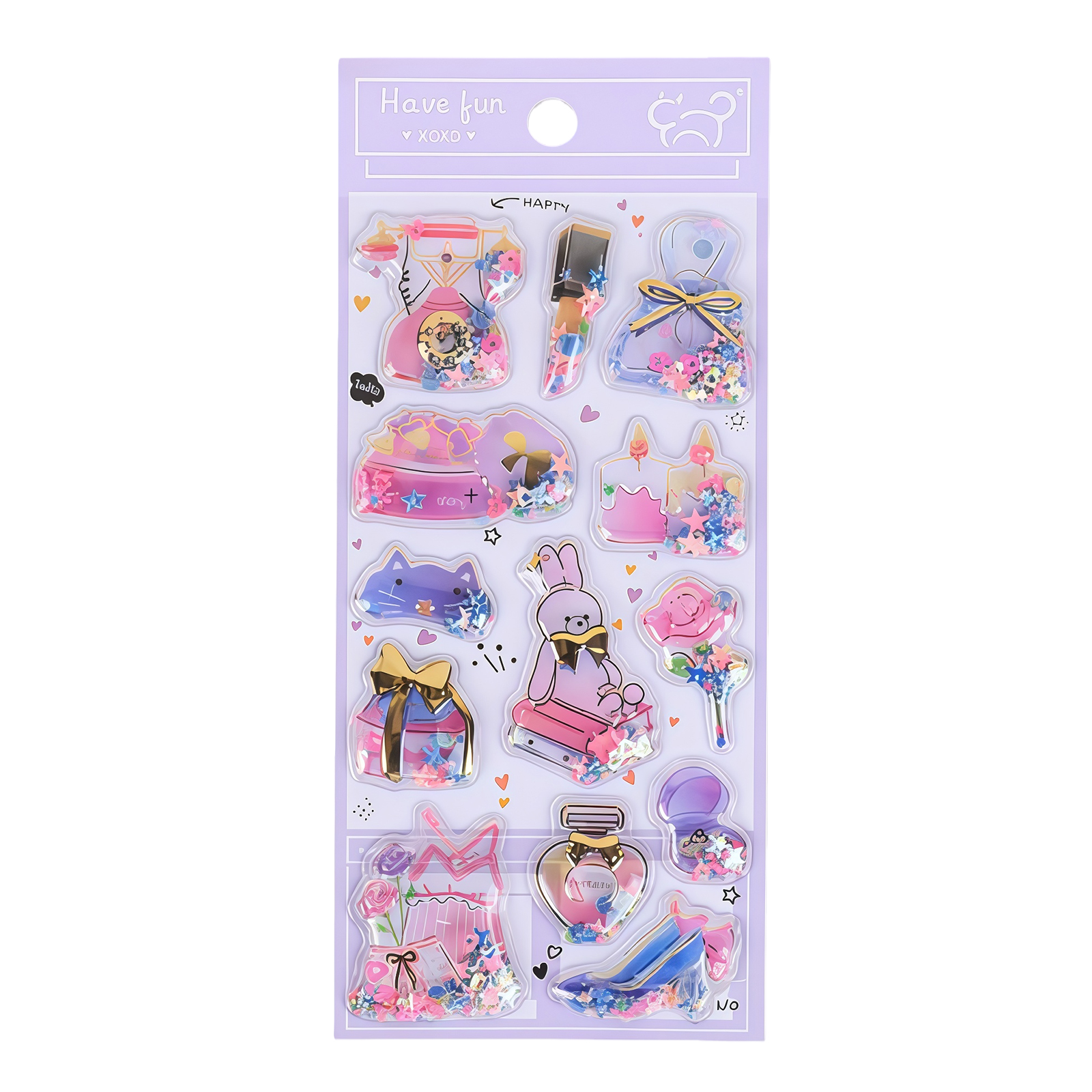 (Set D) Kawaii Cartoon Colorful Dynamic Water Injection 3D Stickers Cute DIY Mobile Graffiti Decoration Stickers Holiday Gifts ﻿