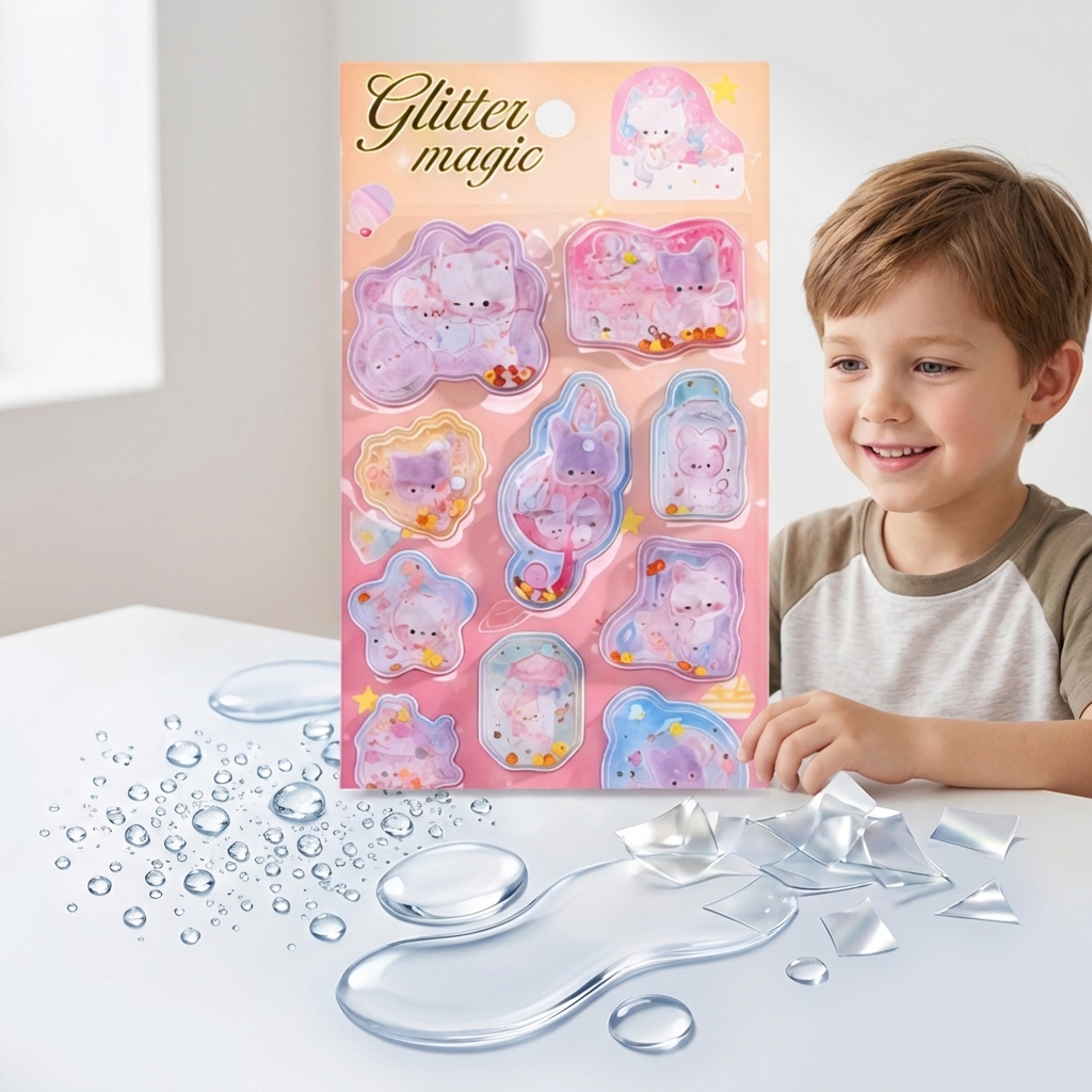 (Set D) Kawaii Cartoon Colorful Dynamic Water Injection 3D Stickers Cute DIY Mobile Graffiti Decoration Stickers Holiday Gifts ﻿