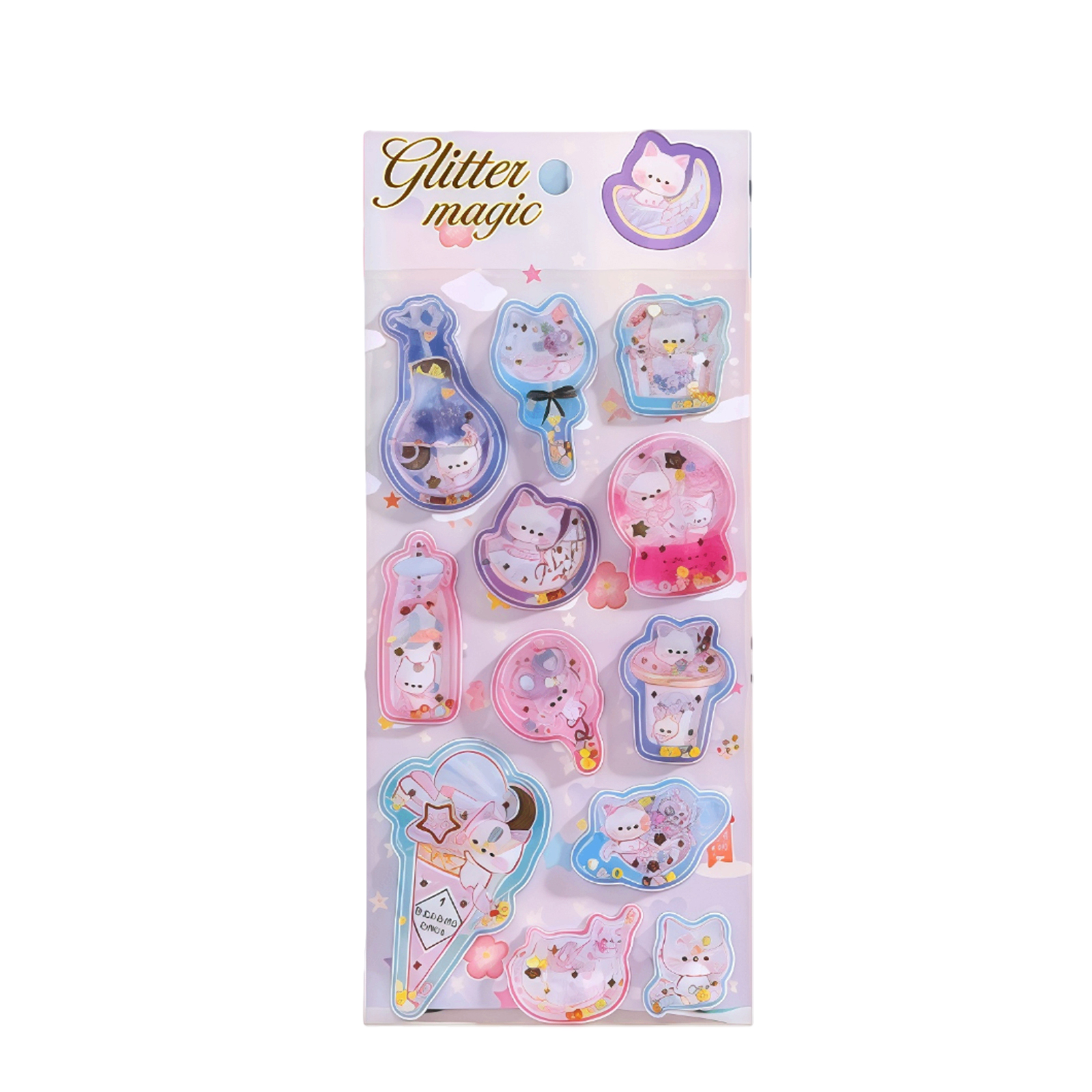 (Set D) Kawaii Cartoon Colorful Dynamic Water Injection 3D Stickers Cute DIY Mobile Graffiti Decoration Stickers Holiday Gifts ﻿