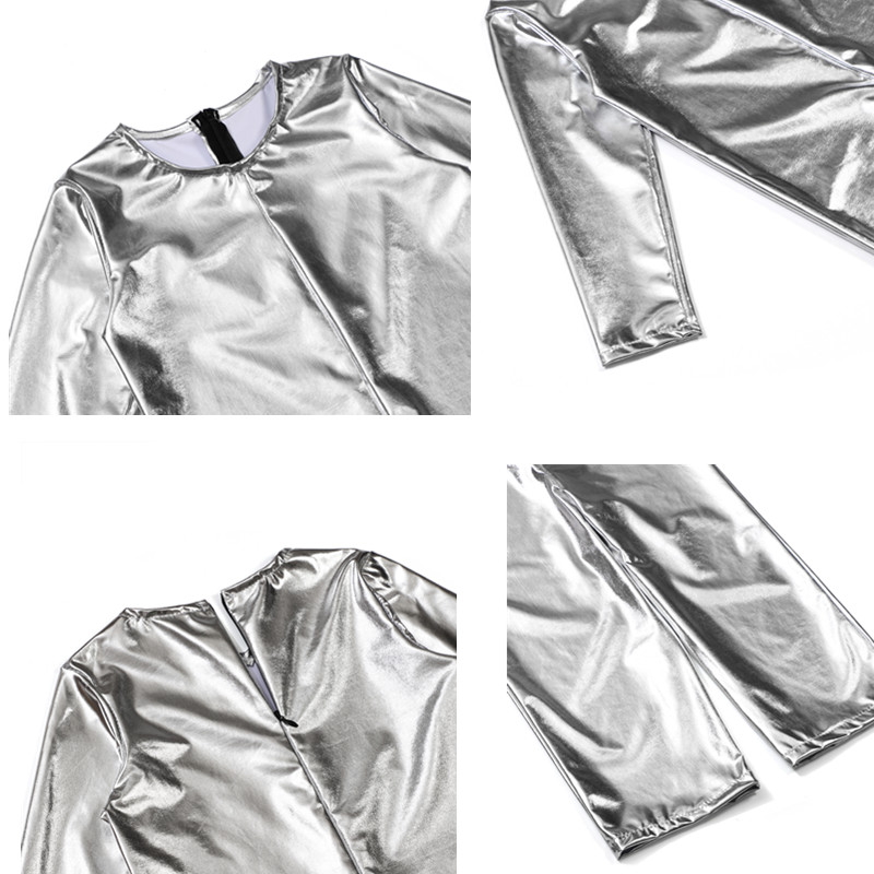 (140CM) Kids Alien Costume Silver Astronaut Halloween Role Play with Hat Gloves Dance Party Costumes for Boys and Girls  Festival