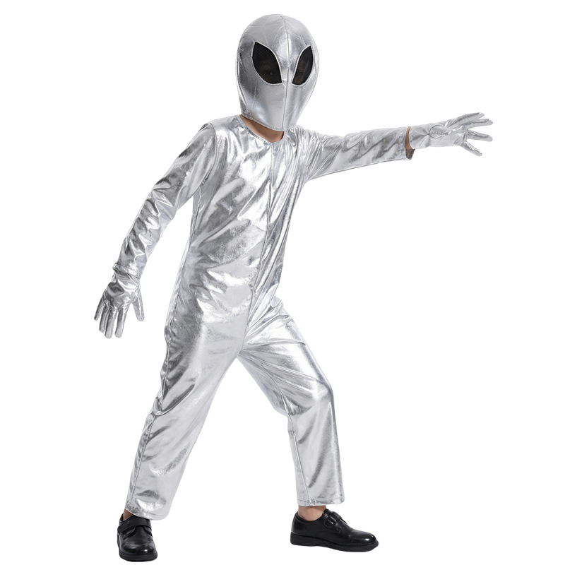 Kids Alien Costume Silver Astronaut Halloween Role Play with Hat Gloves Dance Party Costumes for Boys and Girls  Festival