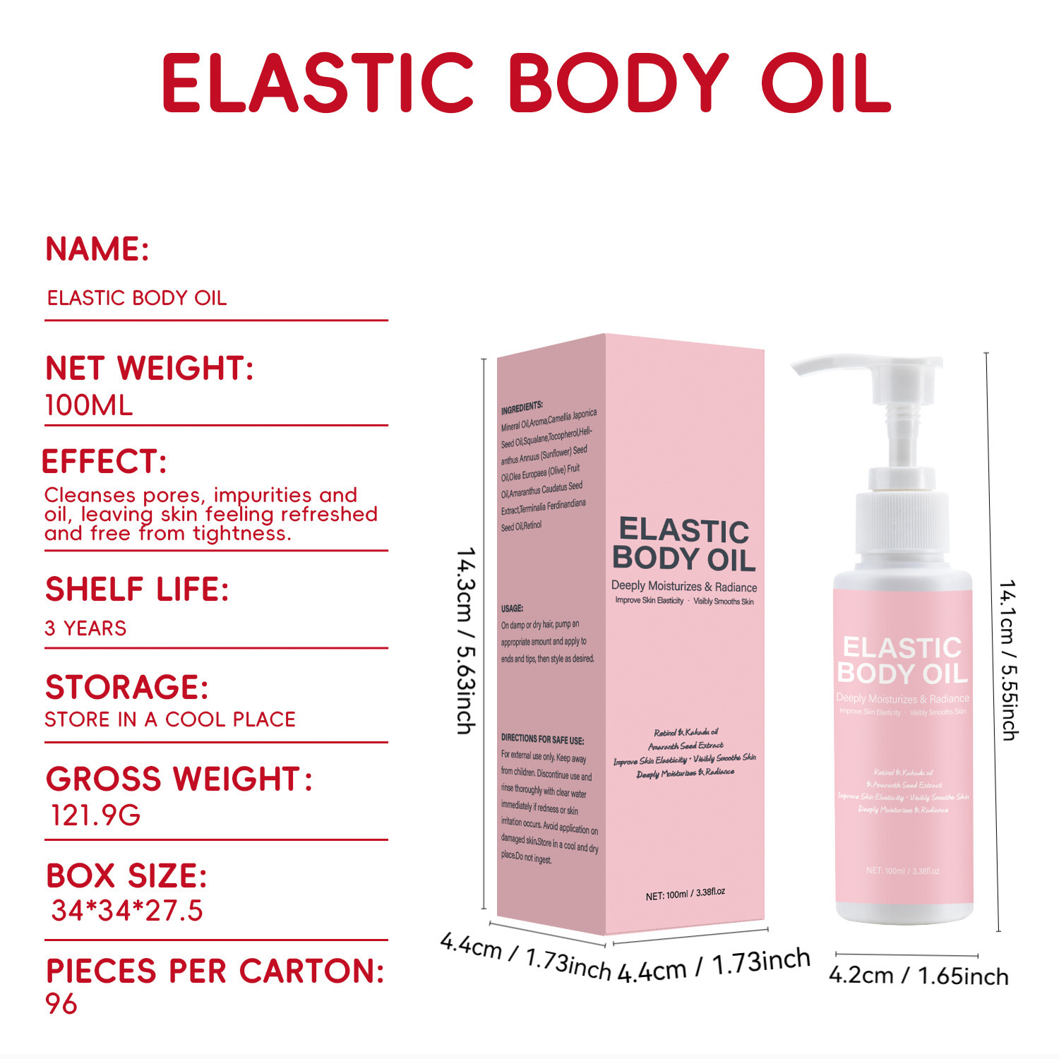 Firming Body Oil For Skin Elasticity Hydrating Nourishing Daily Massage Treatment 100ml