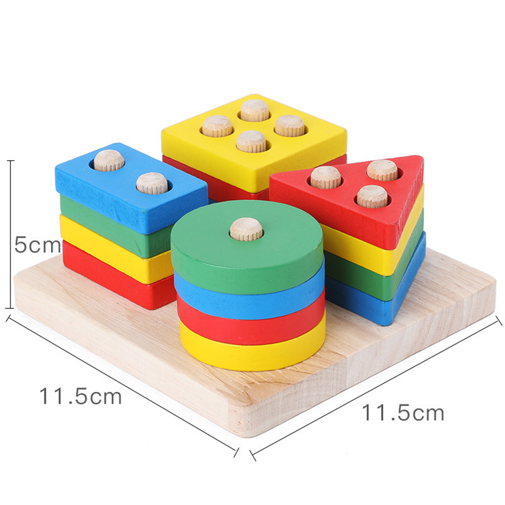 (Square 343) Montessori Wooden Sorting and Stacking Toys Educational Learning Preschool Color Recognition Shape Sorter Puzzles for Kids Gifts